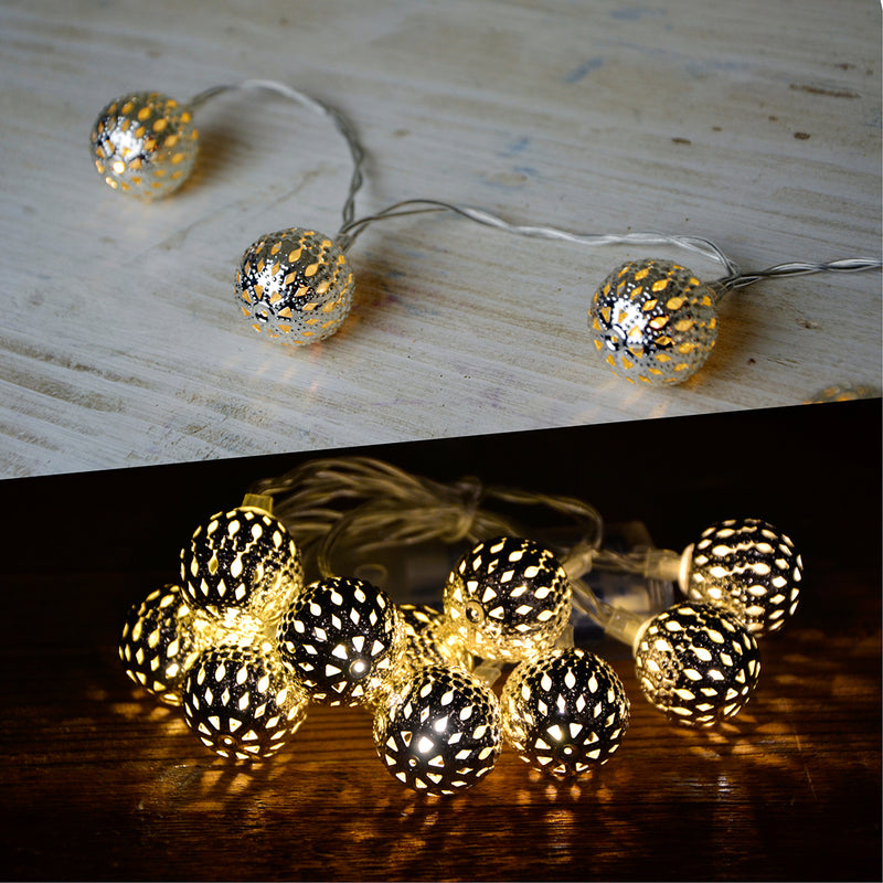LED Lichterkette orientalische Kugel silber 10 Leds warmweiss