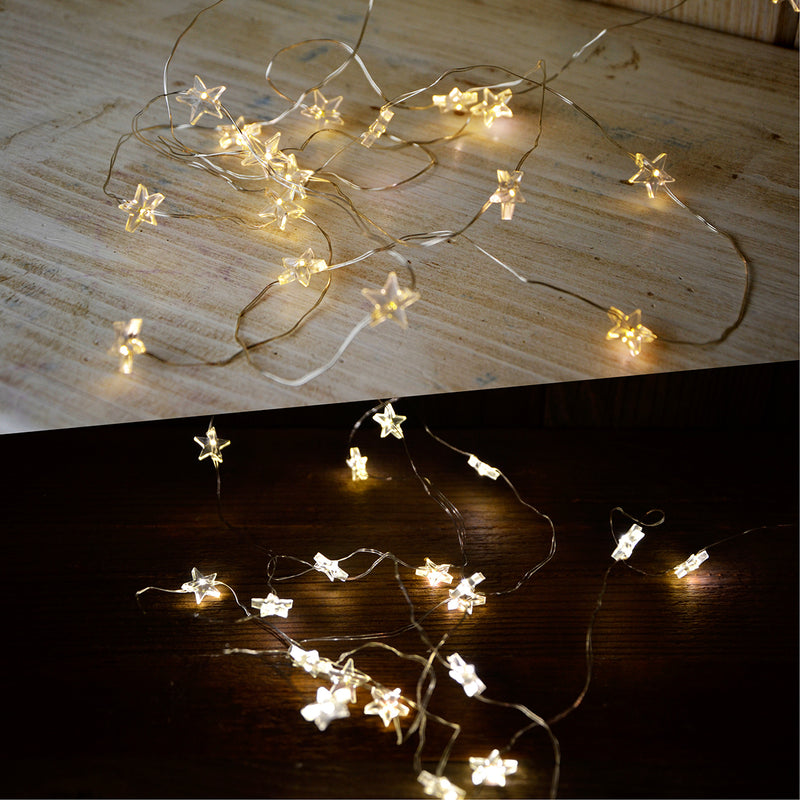 LED Lichterkette Sterne auf Silberdraht 100 Leds warmweiss