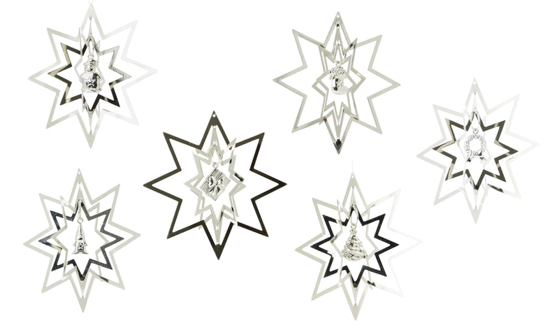 6 Stück - Stern mit Ornament 3D 8x8cm silber