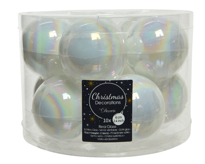 10 Stück Weihnachtskugeln 6cm Weiß Iris