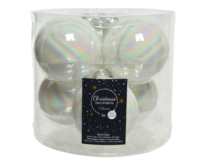 6 Stück Weihnachtskugeln 8 cm Weiß Iris