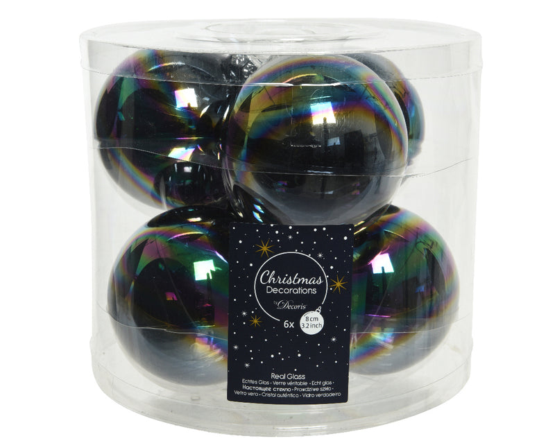 6 Stück Weihnachtskugeln 8 cm Schwarz Iris