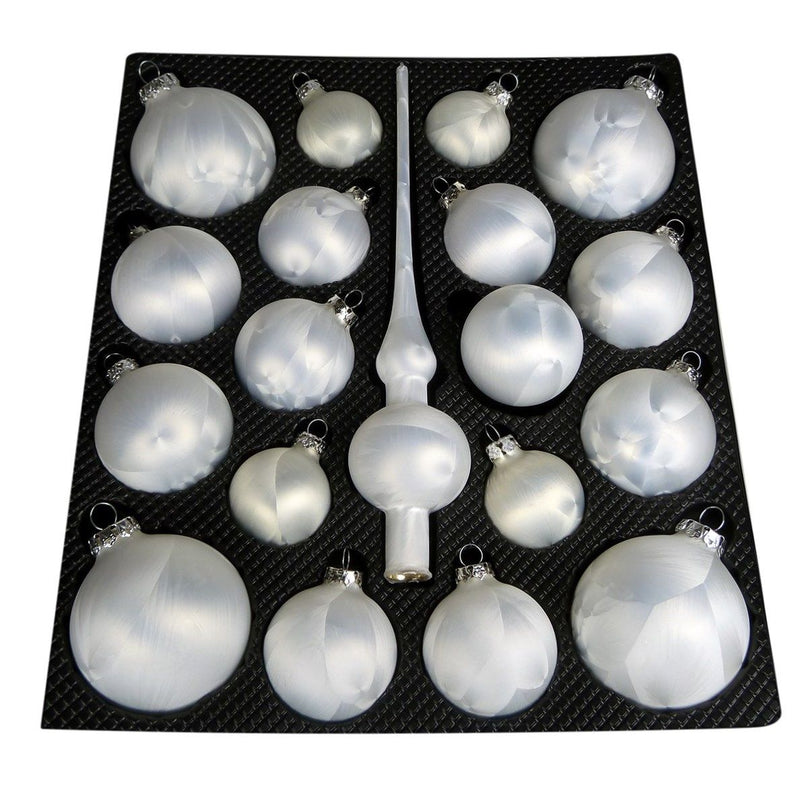Weihnachtskugel Sortiment mit Spitze 19tlg. Glas Weiß Eislack