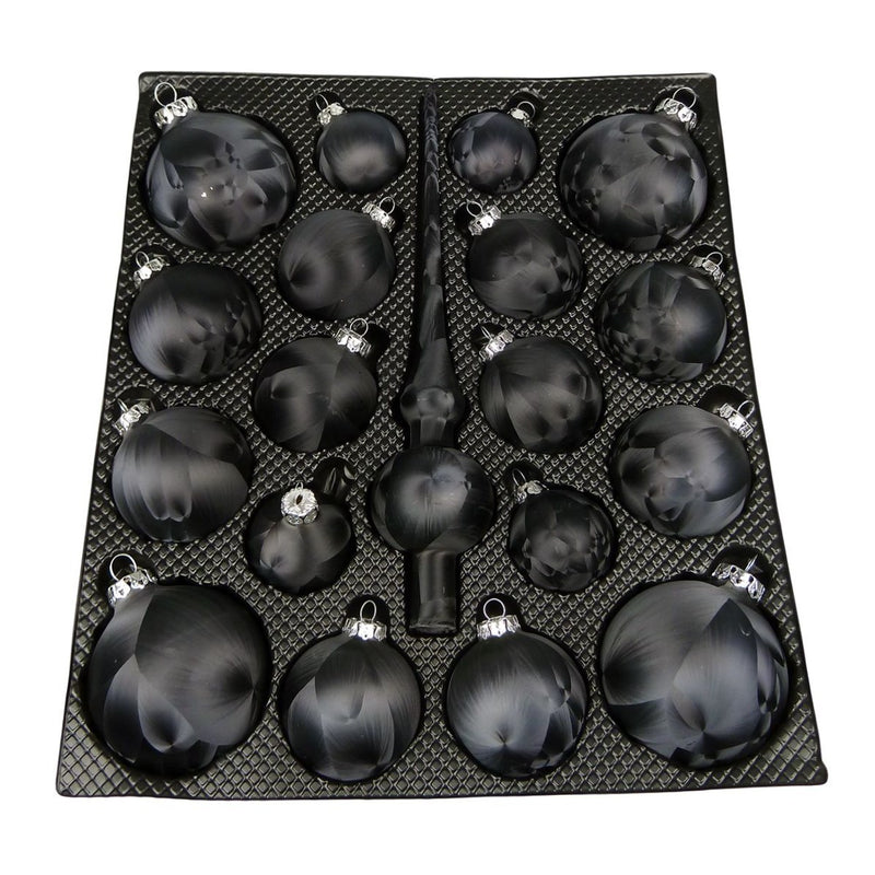 Weihnachtskugel Sortiment mit Spitze 19tlg. Glas Schwarz Eislack