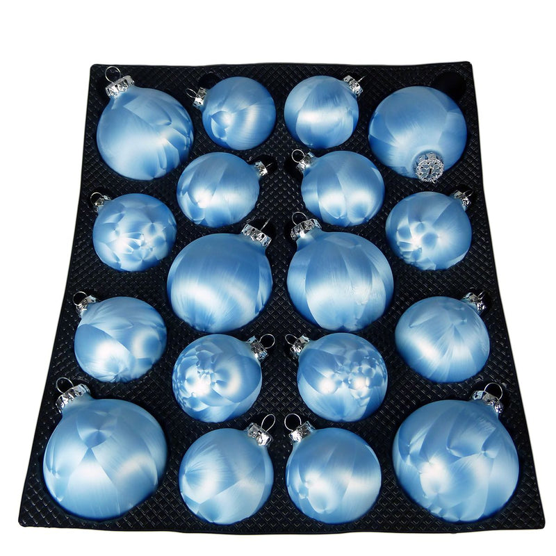 Weihnachtskugel Sortiment 18tlg. Glas Gletscherblau Eislack