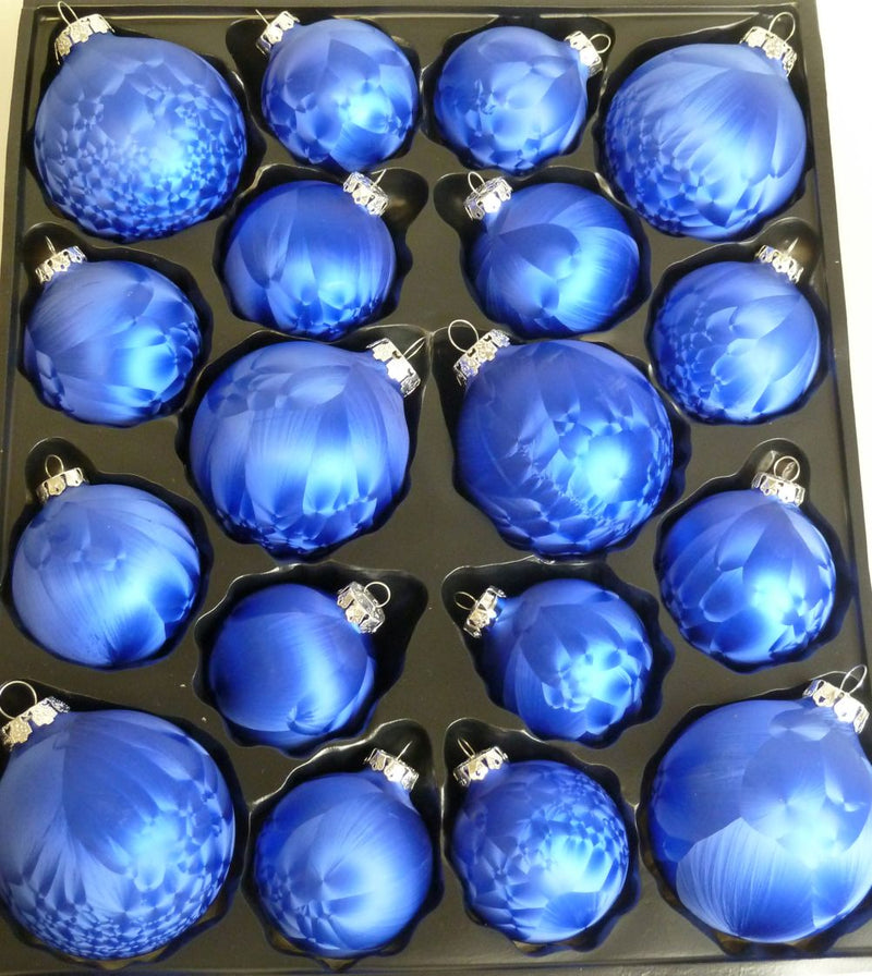 Weihnachtskugel Sortiment 18tlg. Glas Dunkelblau Eislack