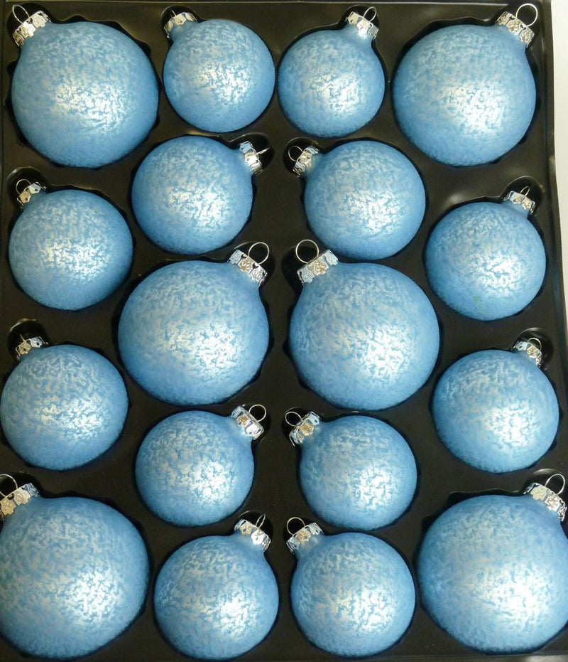 Weihnachtskugel Sortiment 18tlg. Glas Atlantikblau Struktur