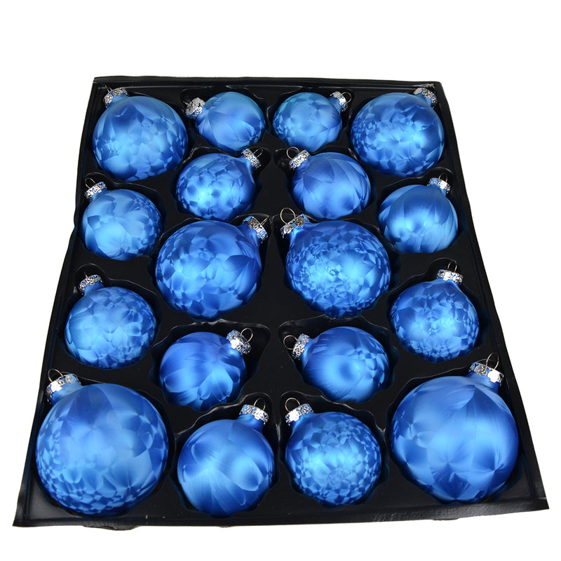 Weihnachtskugel Sortiment 18tlg. Glas Meerblau Eislack