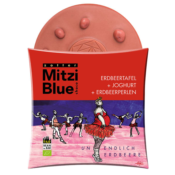 Zotter Mitzi Blue "Unendlich Erdbeere" - Erdbeertafel + Joghurt + Erdbeerperlen