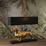 Dackel-Tischleuchte Vienna, schwarz/gold, Polyresin, 60x14x48,5cm