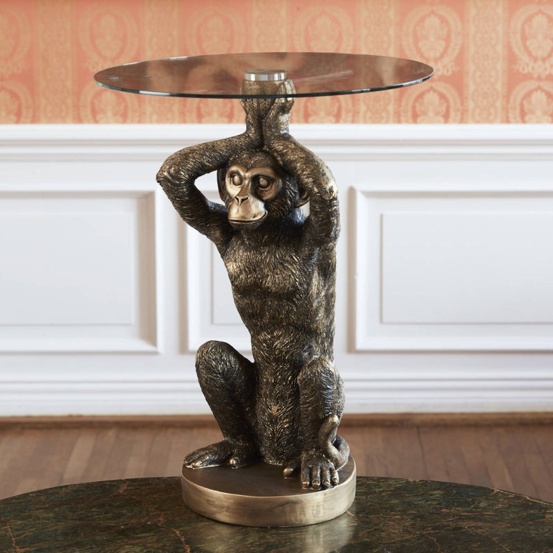 Beistelltisch Monkey Polyresin/Glas, 40x40x52 cm