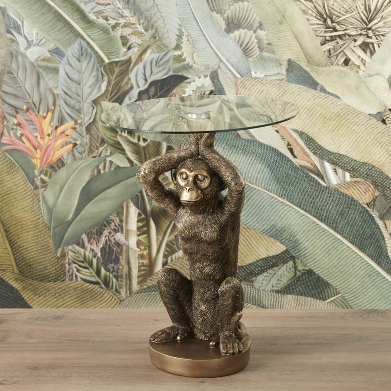 Beistelltisch Monkey Polyresin/Glas, 40x40x52 cm