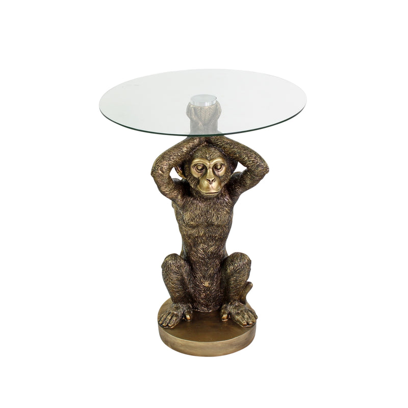 Beistelltisch Monkey Polyresin/Glas, 40x40x52 cm