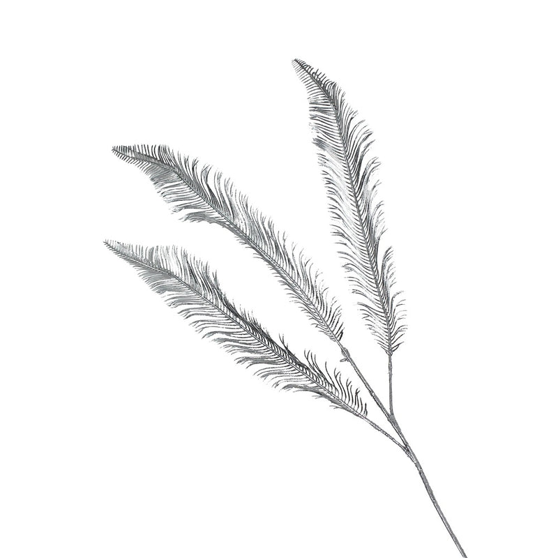 Dekozweig Federn, silber-Glitter Kunststoff/Metall, L. 90 cm
