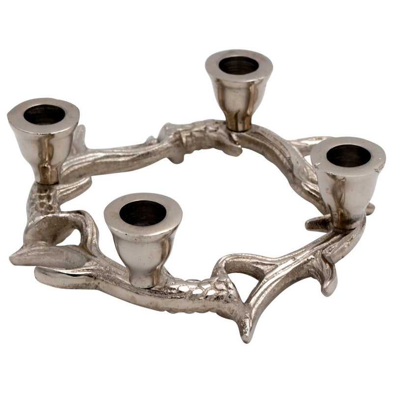 Kerzenleuchter Geweih-Ring silber, Aluminium, 20x20x6 cm