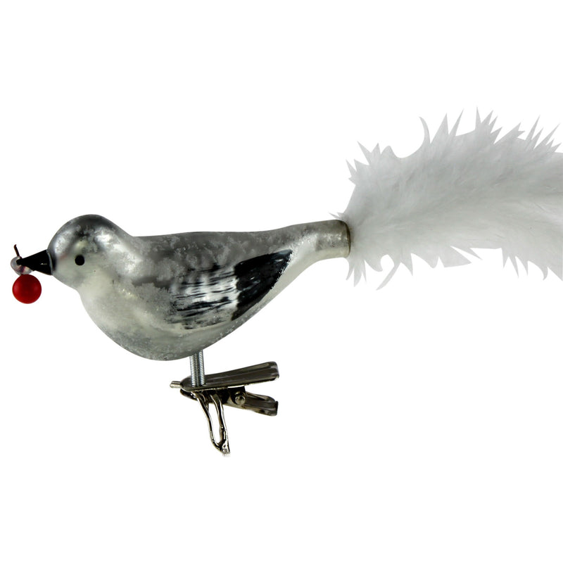 Glasvogel m. Beere, z. Klemmen, weiß, 5x9,5 cm