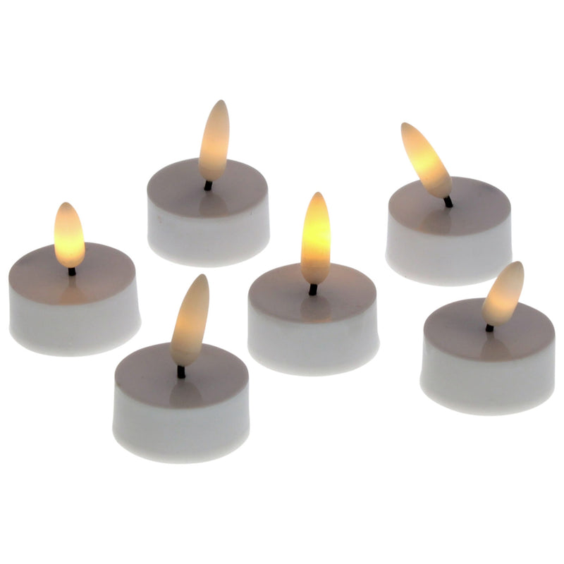 S/6 tlg. LED Teelicht 3D Flame, weiß m. Timer, Kunststoff, 3,8x5 cm batteriebetrieben: je 1xCR2032 (inklusive), 6 h Timer - automatisch auf ON-Position