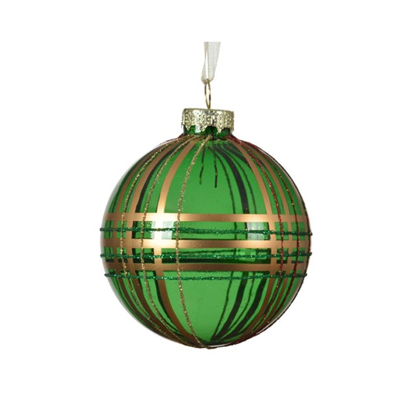 3 Stück Dekor Weihnachtskugeln gestreift piniengrün transparent D8cm