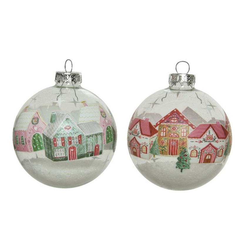 6 Stück Dekor Weihnachtskugeln Häuser transparent D8cm