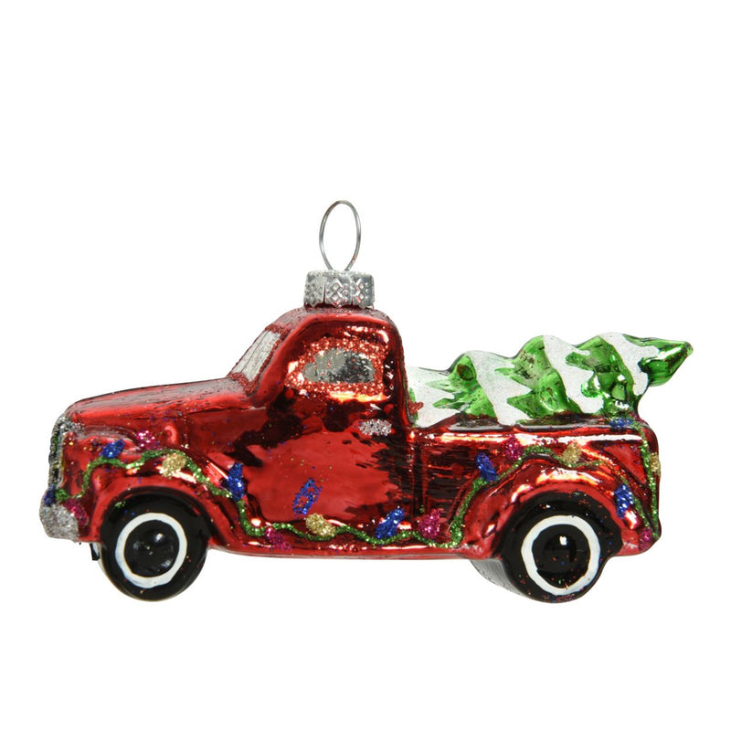 Glashänger Auto mit Weihnachtsbau Pickup 9cm
