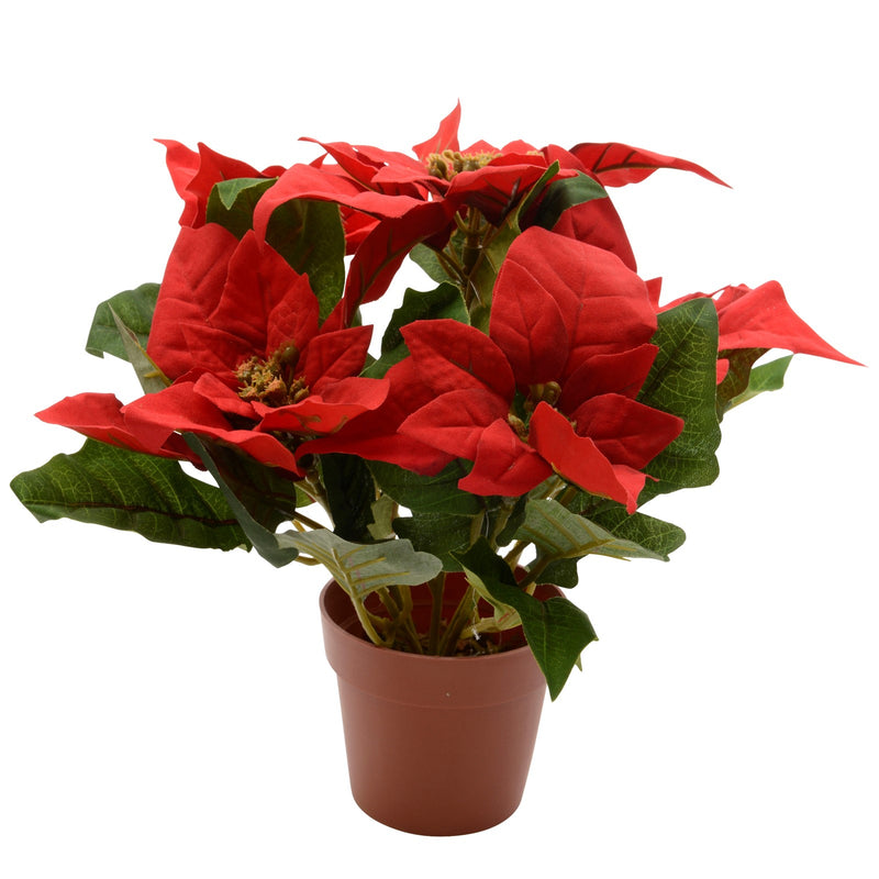 Poinsettia Polyester Weihnachtstern im Topf rot D16cm H27cm
