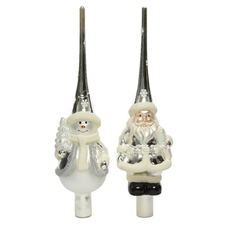 Weihnachtsbaumspitze aus Glas 28cm Weiß Silber