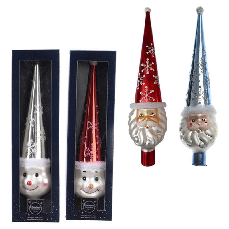 Weihnachtsbaumspitze aus Glas 31cm " Santa / Schneemann "